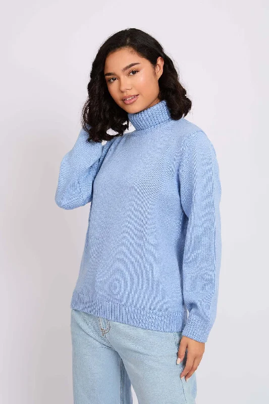 Women Pullover Neck Regular Fit Blue Boat Neck Sweater