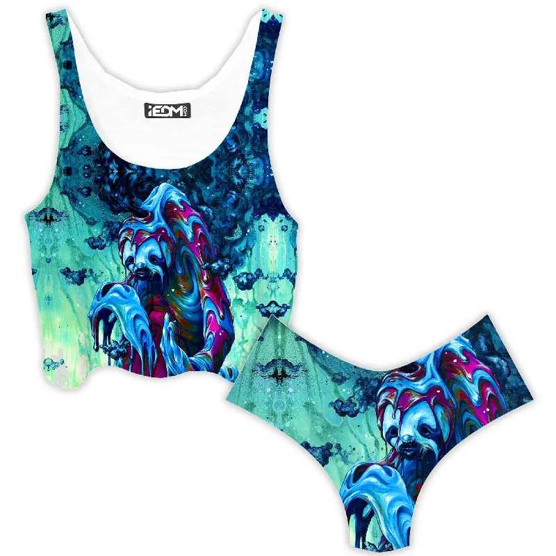 Toxic Sloth Crop Top and Booty Shorts Combo Solid Print Embellished