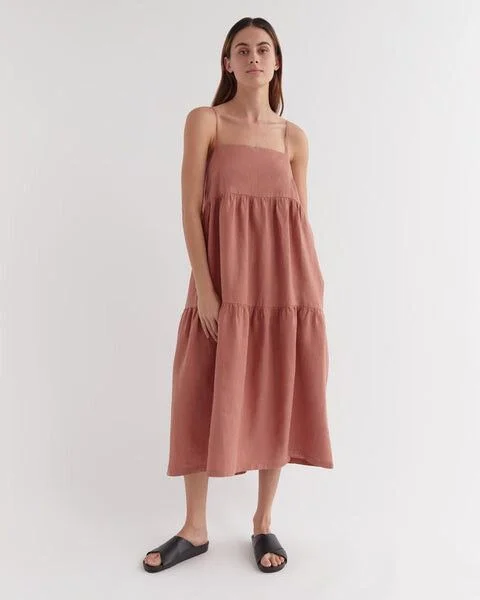ASSEMBLY LABEL - Willow linen tiered midi slip dress! 8-10 Trendy A-Line Midi Dress