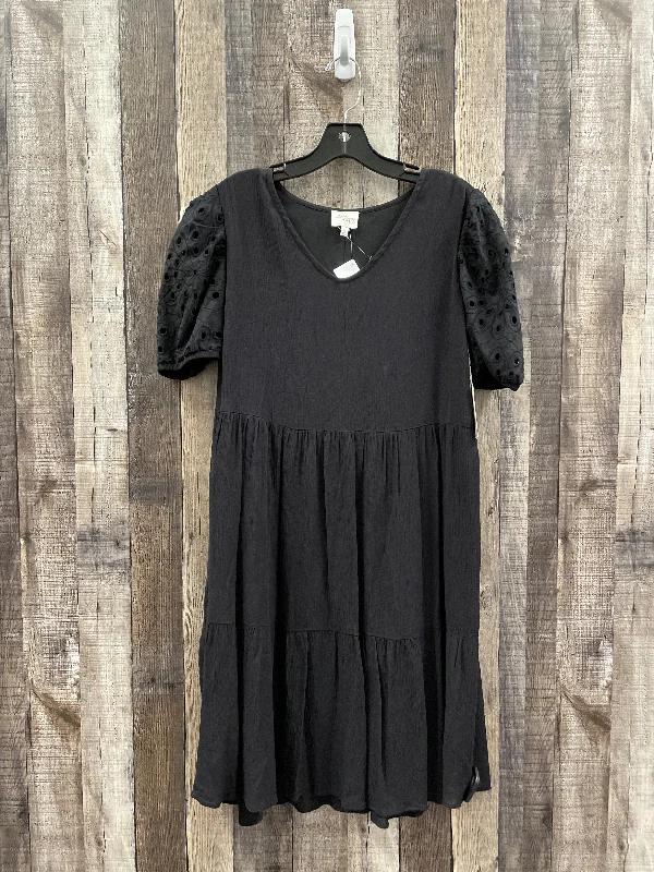 Black Dress Casual Midi Ava James, Size S Elegant Faux Wrap Midi Dress