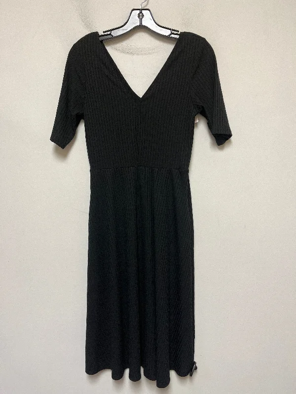 Black Dress Casual Midi Socialite, Size M Stylish Button-Up Midi Dress