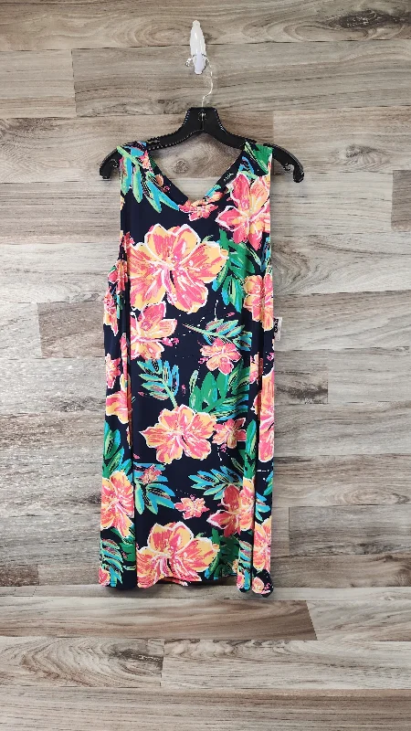 Black & Orange Dress Casual Midi Msk, Size Xl Trendy Fit-and-Flare Midi Dress