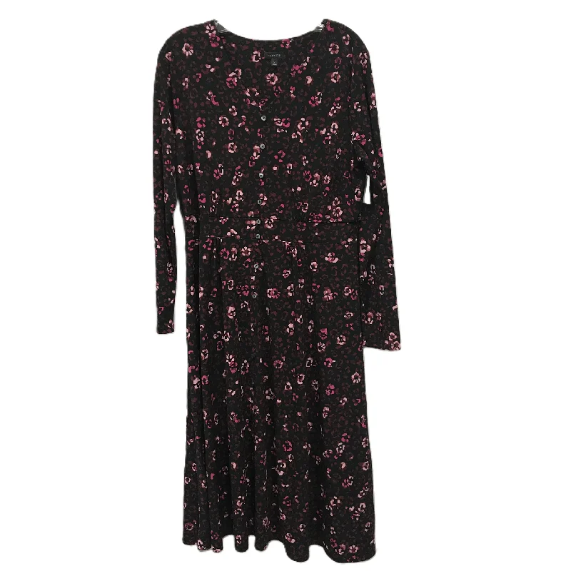 Black & Pink Dress Casual Midi By Talbots, Size: L Fashionable Pleated Midi Dress