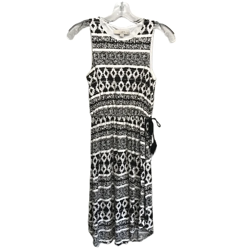 Black & White Dress Casual Midi By Loft, Size: Xxs Comfortable Draped Midi Dress