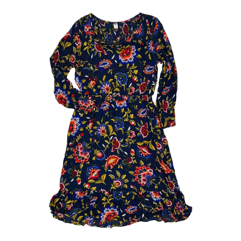 BLUE DRESS CASUAL MIDI by OLD NAVY Size:L Trendy Flared Sleeve Midi Dress