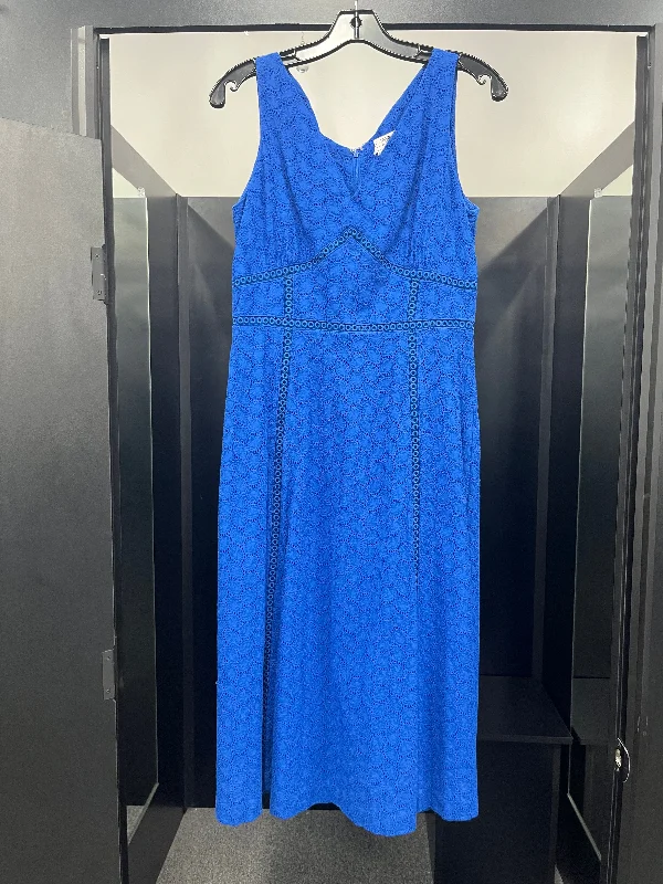 Blue Dress Casual Midi Calvin Klein, Size M Elegant V-Neck Midi Dress
