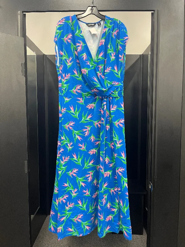 Blue Dress Casual Midi Lands End, Size Xl Trendy A-Line Midi Dress