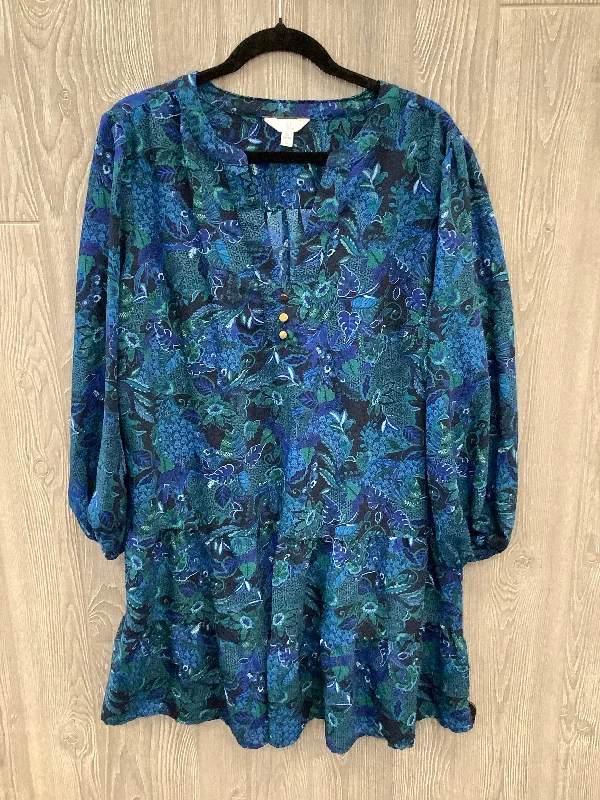 Blue Dress Casual Midi Time And Tru, Size Xl Trendy Long Sleeve Midi Dress