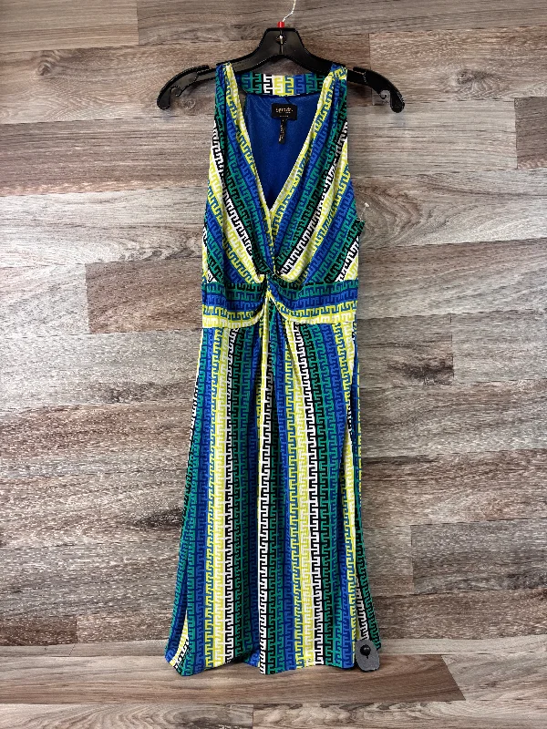 Blue & Green Dress Casual Midi Shelli Segal, Size M Elegant Faux Wrap Midi Dress