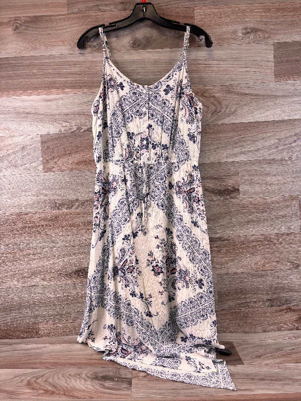 Blue & White Dress Casual Midi Knox Rose, Size M Elegant Floral Skirt Midi Dress