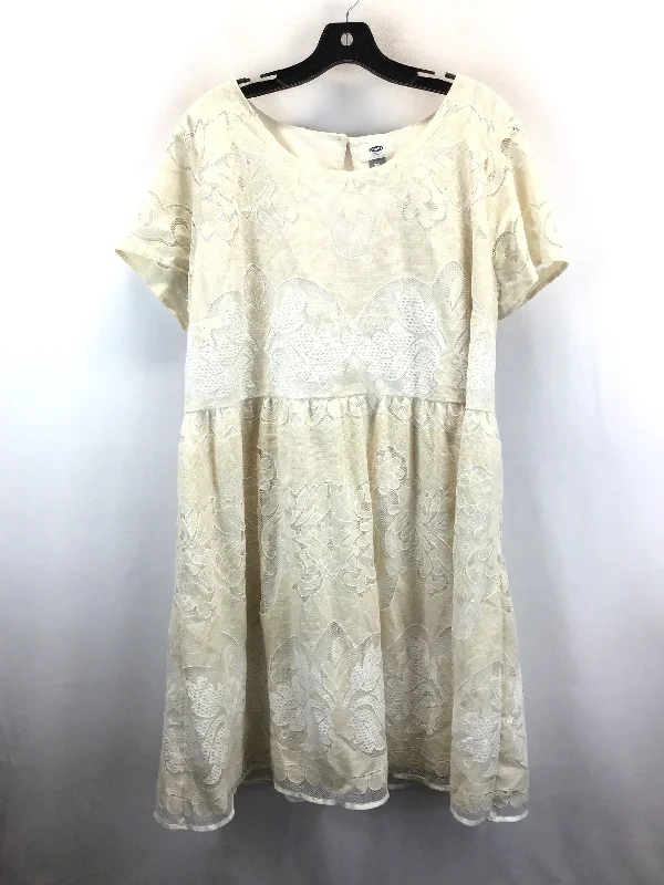 Cream Dress Casual Midi Old Navy, Size Xxl Elegant Floral Appliqué Midi Dress
