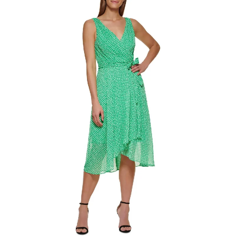 DKNY Womens Chiffon Midi Fit & Flare Dress Chic Lace Detail Midi Dress