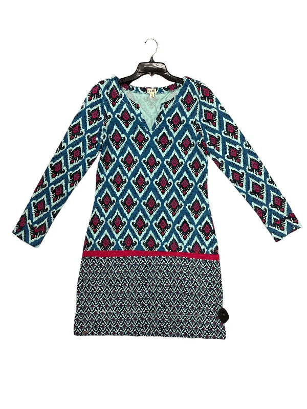 Geometric Pattern Dress Casual Midi Hatley, Size 6 Trendy Flared Sleeve Midi Dress