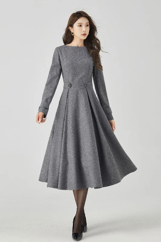 Fit and flare gray midi wool dress 4525 Elegant Velvet Midi Dress