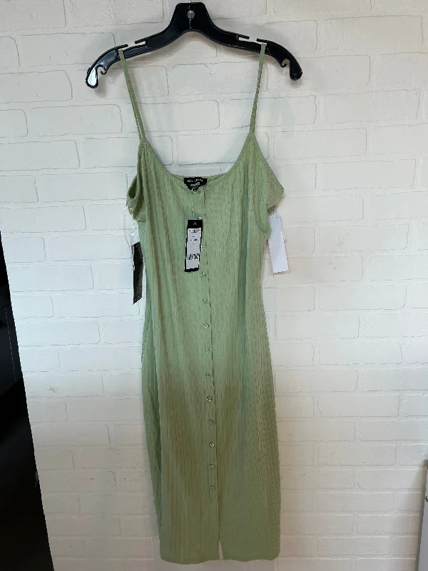 Green Dress Casual Midi Bebe, Size Xl Fashionable Skater Midi Dress