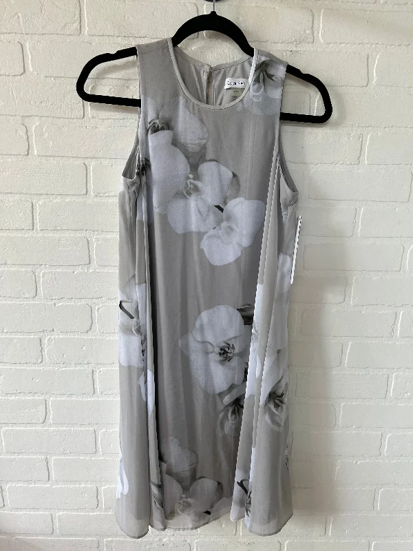 Grey & White Dress Casual Midi Calvin Klein, Size S Stylish Tiered Midi Dress