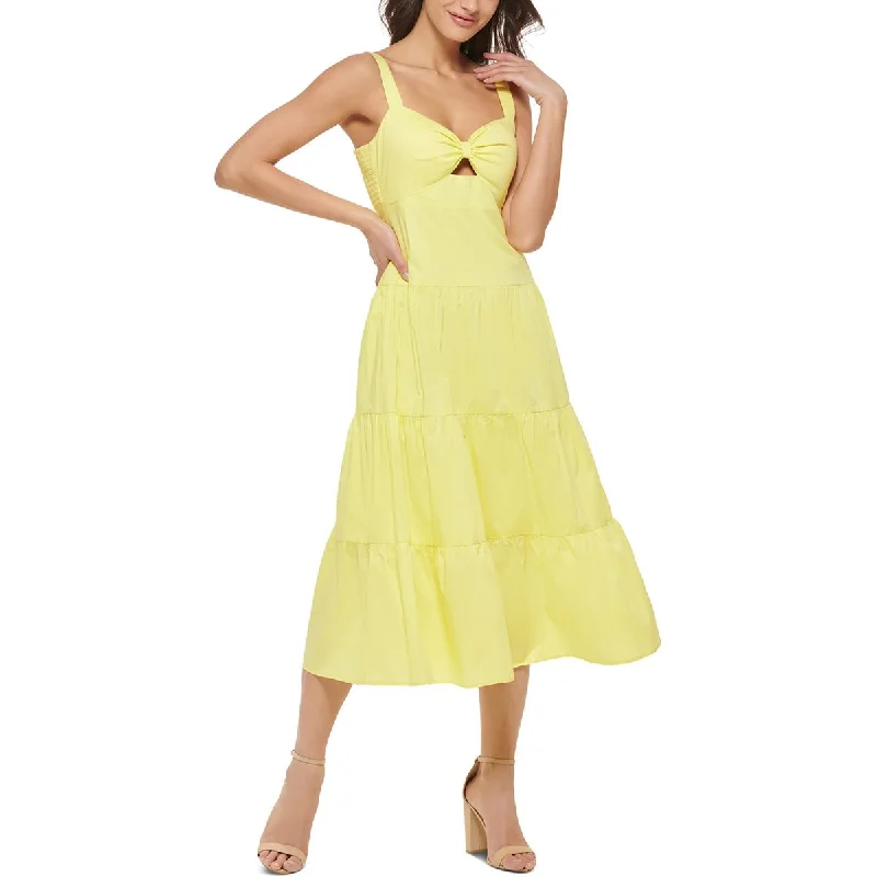 Guess Womens Tiered Midi Fit & Flare Dress Comfortable Adjustable Strap Midi Dress