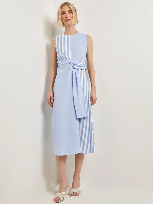 Modern Fit Midi A-Line Dress - Split Pattern Cotton Trendy Smocked Waist Midi Dress