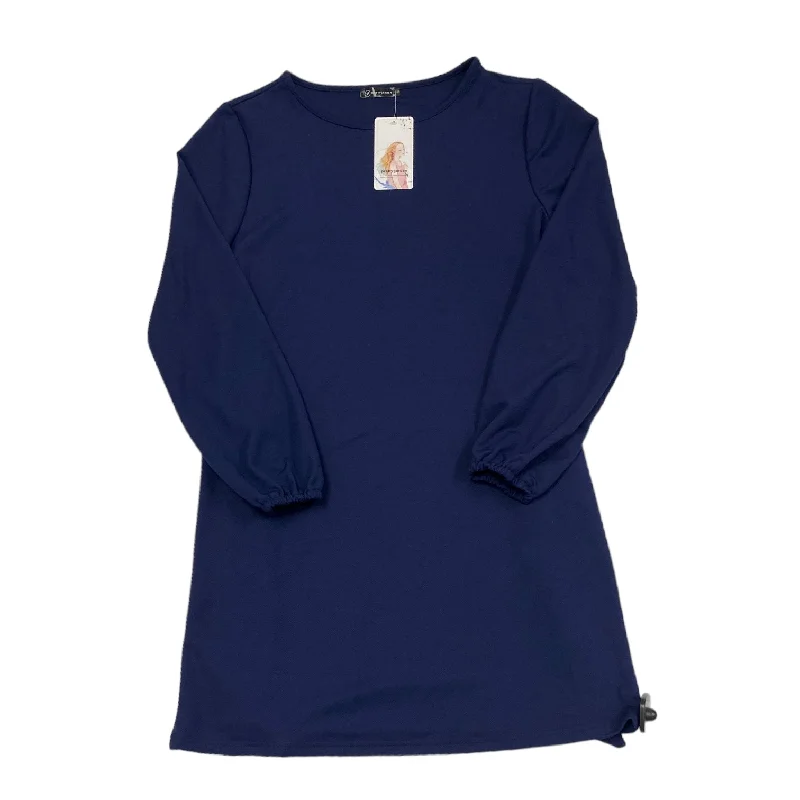Navy Dress Casual Midi PRETTY GARDEN, Size S Fashionable Floral Embroidery Midi Dress