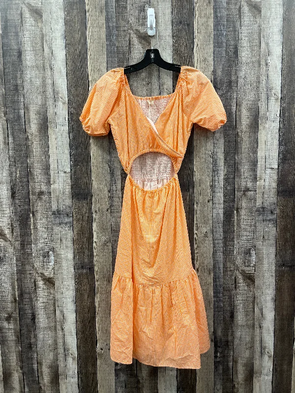 Orange Dress Casual Midi Cme, Size Xs Trendy A-Line Midi Dress