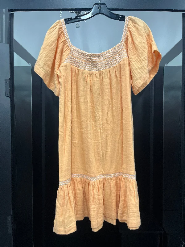 Orange Dress Casual Midi Wondery, Size S Elegant Pleated Sleeve Midi Dress