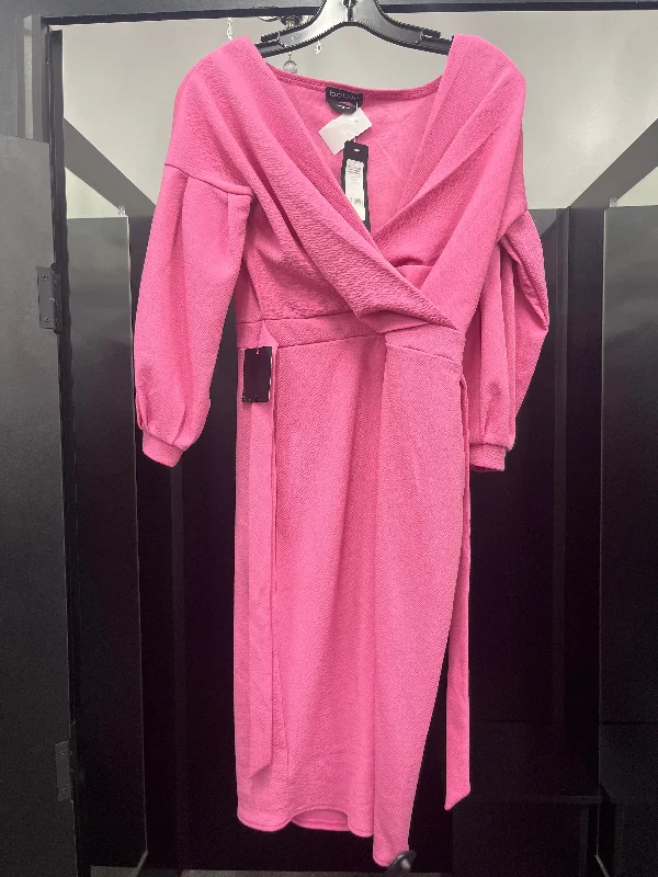 Pink Dress Casual Midi Bebe, Size M Fashionable Skater Midi Dress