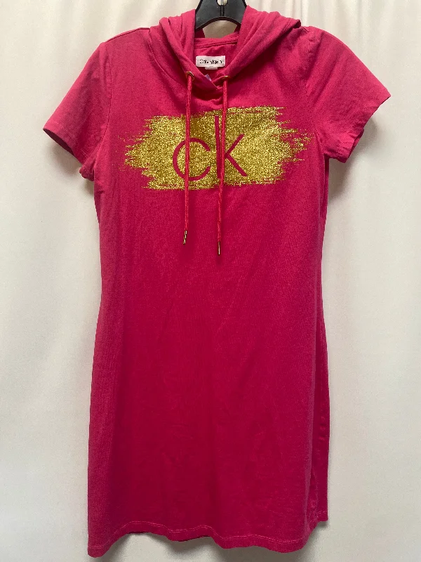 Pink Dress Casual Midi Calvin Klein, Size S Chic Lace Detail Midi Dress