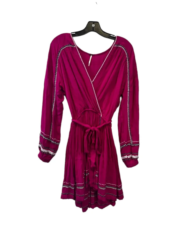 Pink Dress Casual Midi Free People, Size Xs Trendy Floral Wrap Midi Dress