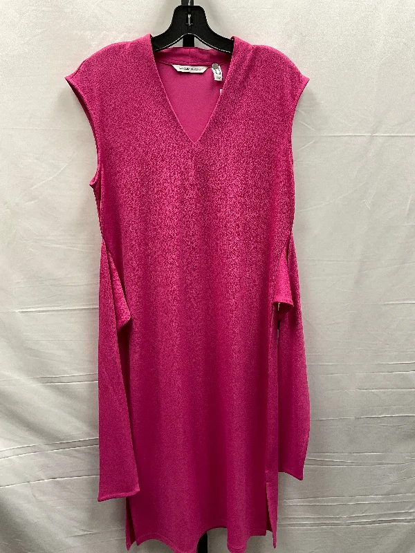 Pink Dress Casual Midi Isaac Mizrahi Live Qvc, Size S Trendy Ruffle Hem Midi Dress