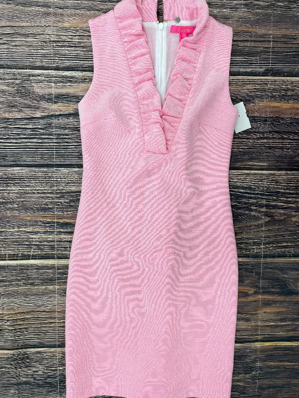 Pink Dress Casual Midi Lilly Pulitzer, Size Xxs Stylish Striped Midi Dress