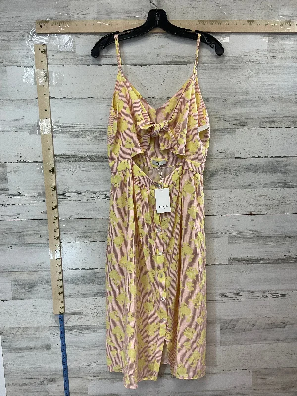 Pink & Yellow Dress Casual Midi FRNCH, Size L Stylish Vintage Midi Dress