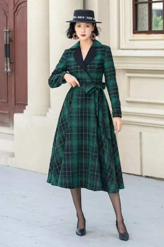 Plaid swing midi wool dress women 5343 Fashionable Skater Midi Dress