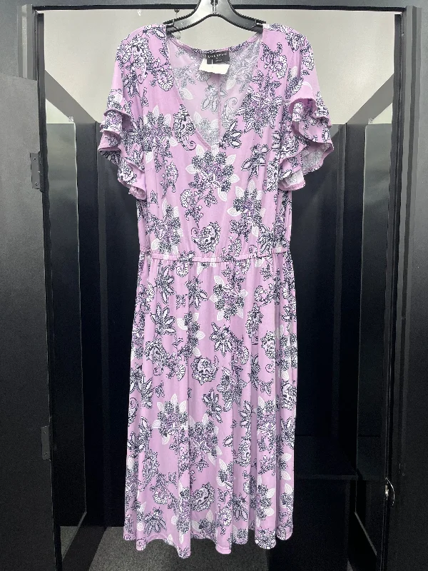 Purple Dress Casual Midi Lane Bryant, Size 18 Trendy Long Sleeve Midi Dress