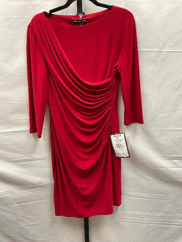 Red Dress Casual Midi American Living, Size L Cozy Midi Dress with Pockets