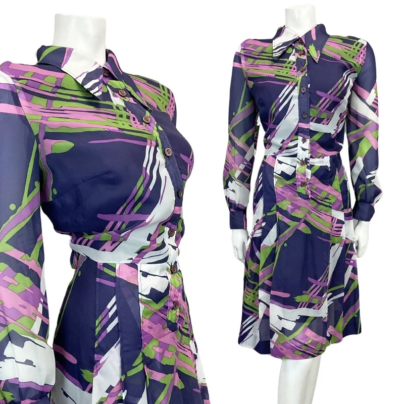 VINTAGE 60s 70s NAVY BLUE GREEN PURPLE PLEATED MIDI MOD DRESS 16 Fashionable High-Neck Midi Dress VINTAGE 60s 70s NAVY BLUE GREEN PURPLE PLEATED MIDI MOD DRESS 16 Fashionable High-Neck Midi Dress