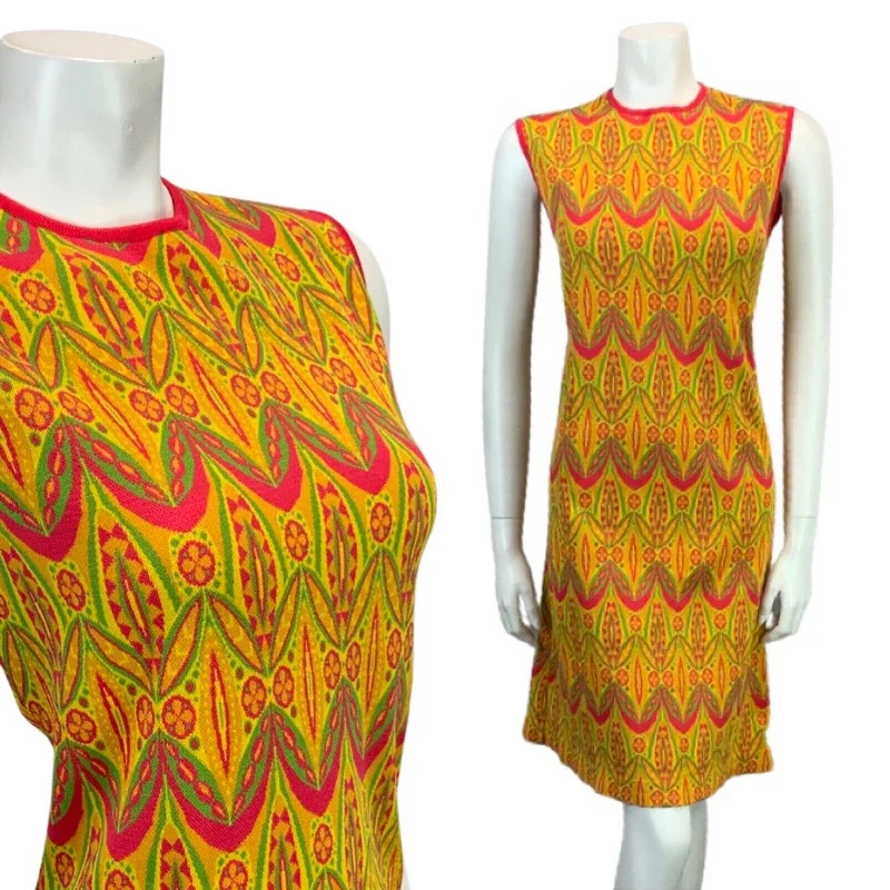 VINTAGE 60s 70s YELLOW ORANGE PINK GREEN FUNKY PRINT KNITTED MIDI MOD DRESS 14 Comfortable Floral Print Midi Dress VINTAGE 60s 70s YELLOW ORANGE PINK GREEN FUNKY PRINT KNITTED MIDI MOD DRESS 14 Comfortable Floral Print Midi Dress