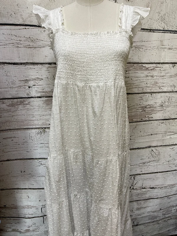 White Dress Casual Midi Eileen West, Size M Trendy Mock Neck Midi Dress