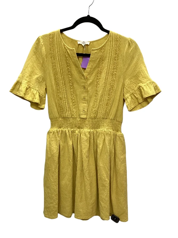 Yellow Dress Casual Midi Entro, Size S Trendy Shift Midi Dress