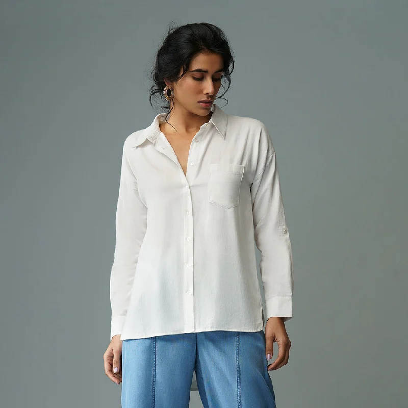 B77 Women's Relaxed Button Down Hi Low Shirt In Organic Cotton Satin-- Anti-Pilling Machine Wash Handmade B77 Women's Relaxed Button Down Hi Low Shirt In Organic Cotton Satin-- Anti-Pilling Machine Wash Handmade