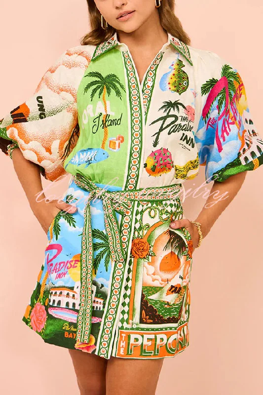 Summer Sophistication Linen Blend Unique Print Belted Pocket Shirt Mini Dress Fashionable Button-Front Mini Dress Summer Sophistication Linen Blend Unique Print Belted Pocket Shirt Mini Dress Fashionable Button-Front Mini Dress