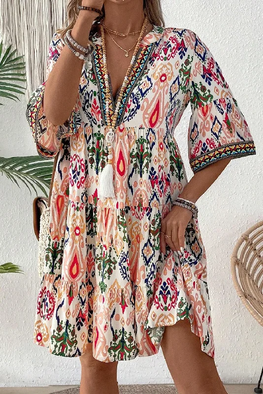 Multicolour Abstract Print Bell Sleeve Tiered Mini Dress Chic Puff Sleeve Mini Dress Multicolour Abstract Print Bell Sleeve Tiered Mini Dress Chic Puff Sleeve Mini Dress